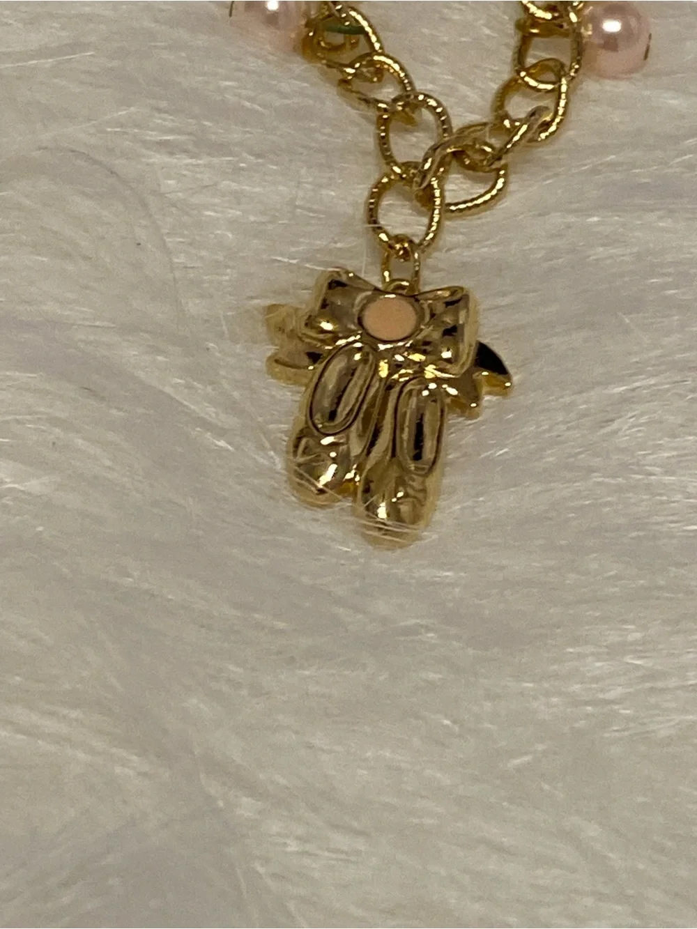 VTG ‘94 NOS Avon Pink Pearl Ballerina Gold Charm Bracelet Deadstock Kids Jewelry